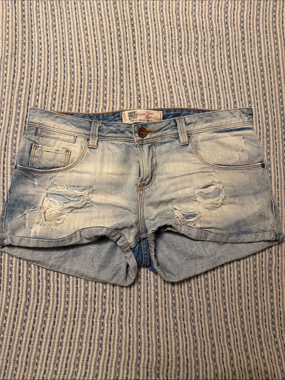Zara Light Blue Distressed Denim Shorts